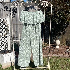 Mint Green Off-Shoulder Jumpsuit with Wide Legs
